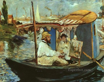  barco - Claude Monet trabajando en su barco en Argenteuil Realismo Impresionismo Edouard Manet